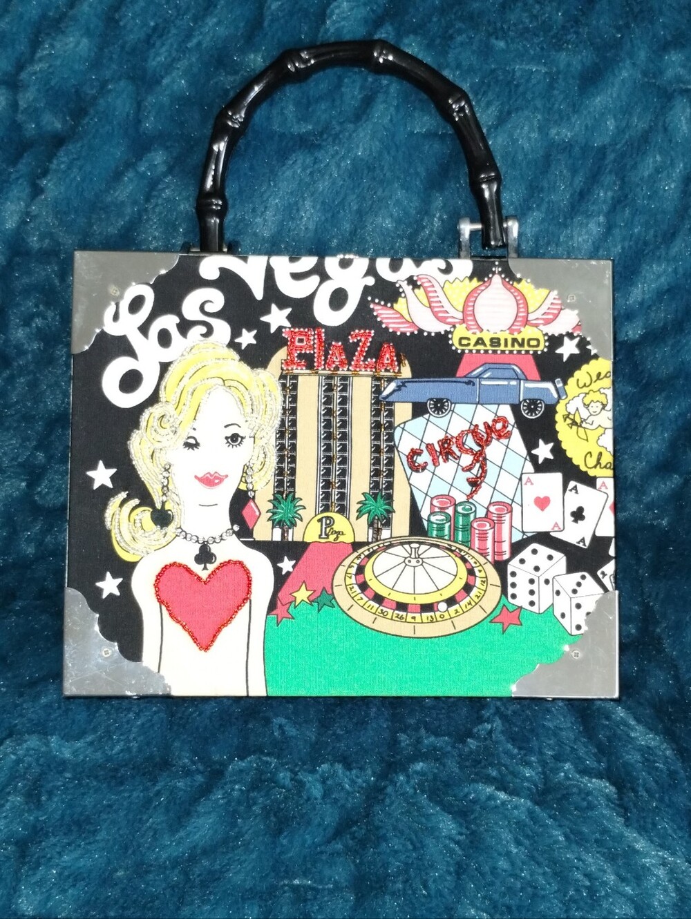 Handmade Las Vegas Casino Cigar Box Purse Bamboo Handle Novelty Handbag